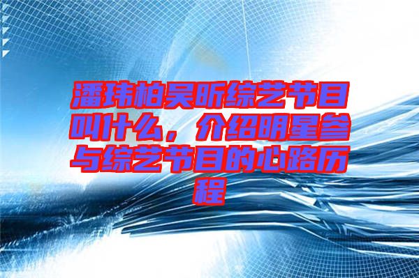 潘瑋柏吳昕綜藝節目叫什么，介紹明星參與綜藝節目的心路歷程