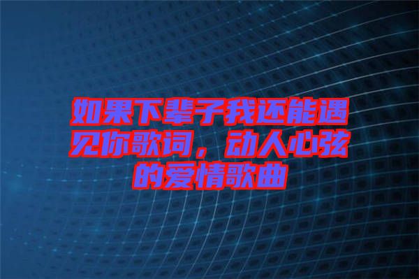 如果下輩子我還能遇見(jiàn)你歌詞,動(dòng)人心弦的愛(ài)情歌曲