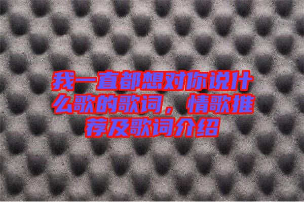 我一直都想對(duì)你說什么歌的歌詞，情歌推薦及歌詞介紹