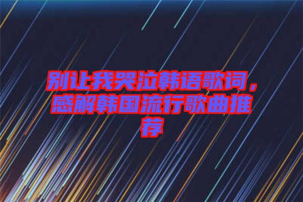 別讓我哭泣韓語歌詞,感解韓國流行歌曲推薦