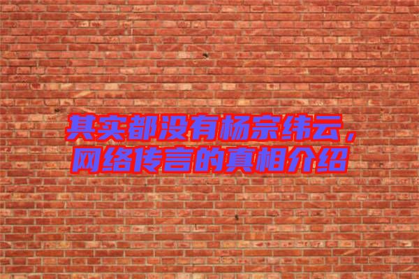 其實(shí)都沒有楊宗緯云,網(wǎng)絡(luò)傳言的真相介紹