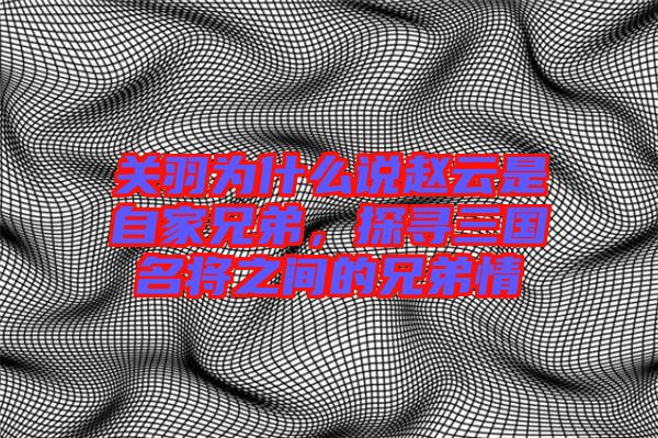 關羽為什么說趙云是自家兄弟,探尋三國名將之間的兄弟情
