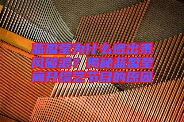 藍(lán)盈瑩為什么退出乘風(fēng)破浪?揭秘藍(lán)盈瑩離開綜藝節(jié)目的原因