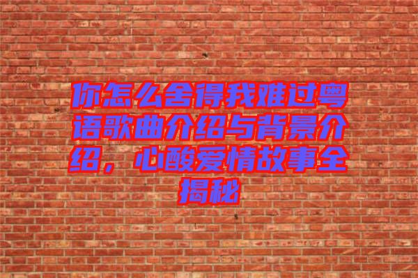 你怎么舍得我難過粵語歌曲介紹與背景介紹，心酸愛情故事全揭秘