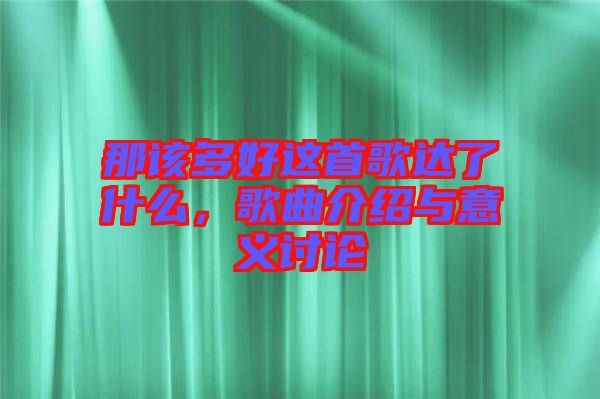 那該多好這首歌達了什么,歌曲介紹與意義討論